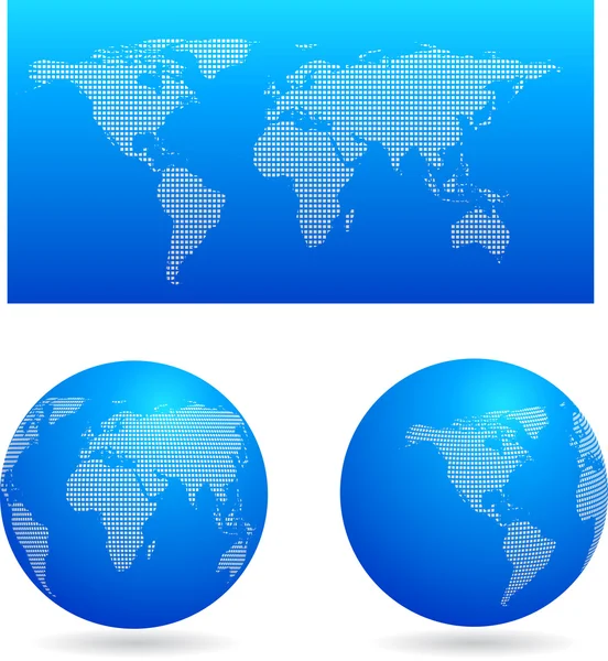 Blauwe kaart en twee globes — Stockvector