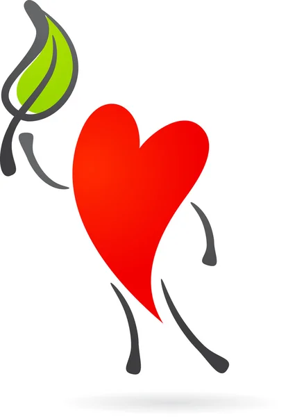 Coeur avec une feuille — Image vectorielle