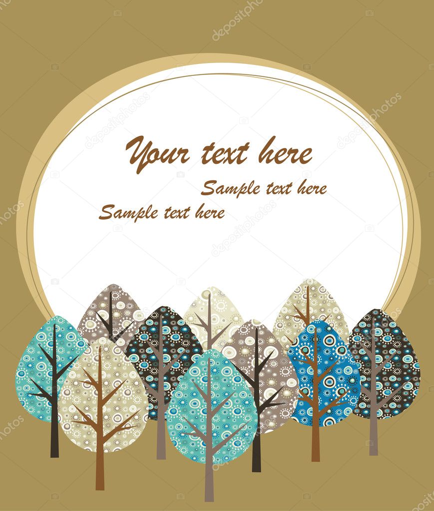 Greeting card template with trees