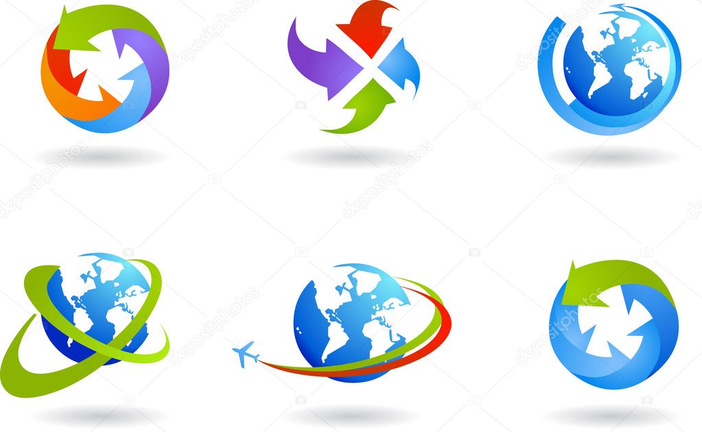 Globes and global business icon set