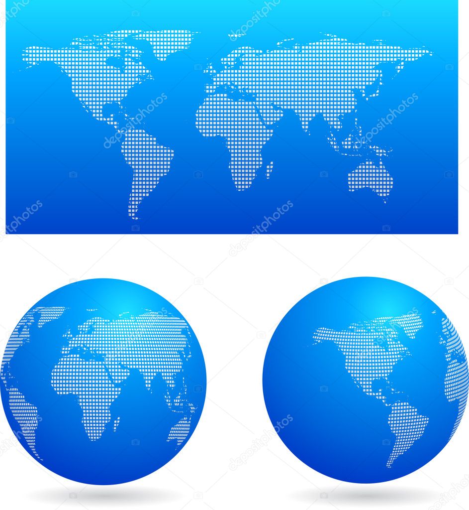 Blue map and two globes