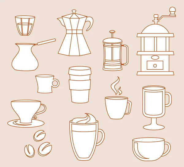 Linea-arte icone della caffetteria — Vettoriale Stock