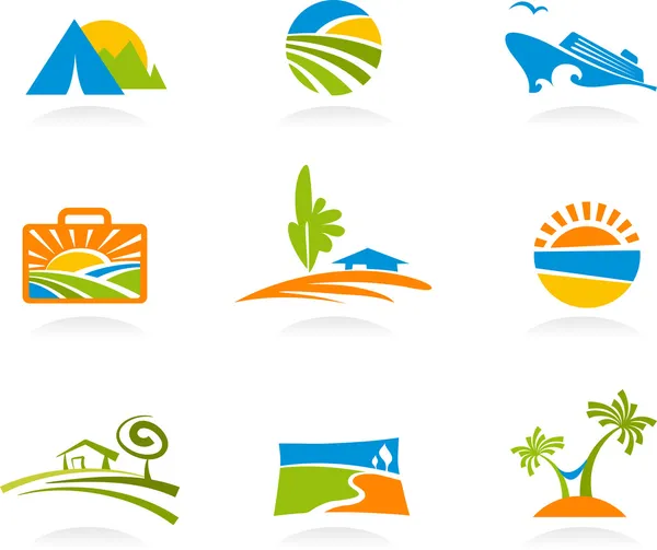 Icônes et logos touristiques et de vacances — Image vectorielle