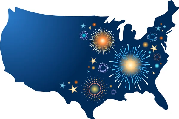 Carte des USA avec feux d'artifice — Image vectorielle