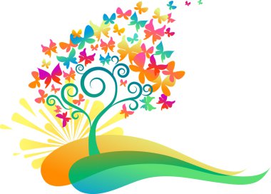 Sunrise butterflies tree clipart