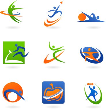 Colorful fitness icons and logos