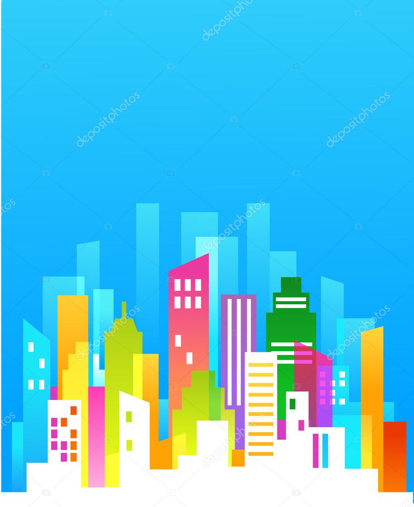 Downtown background with blue sky