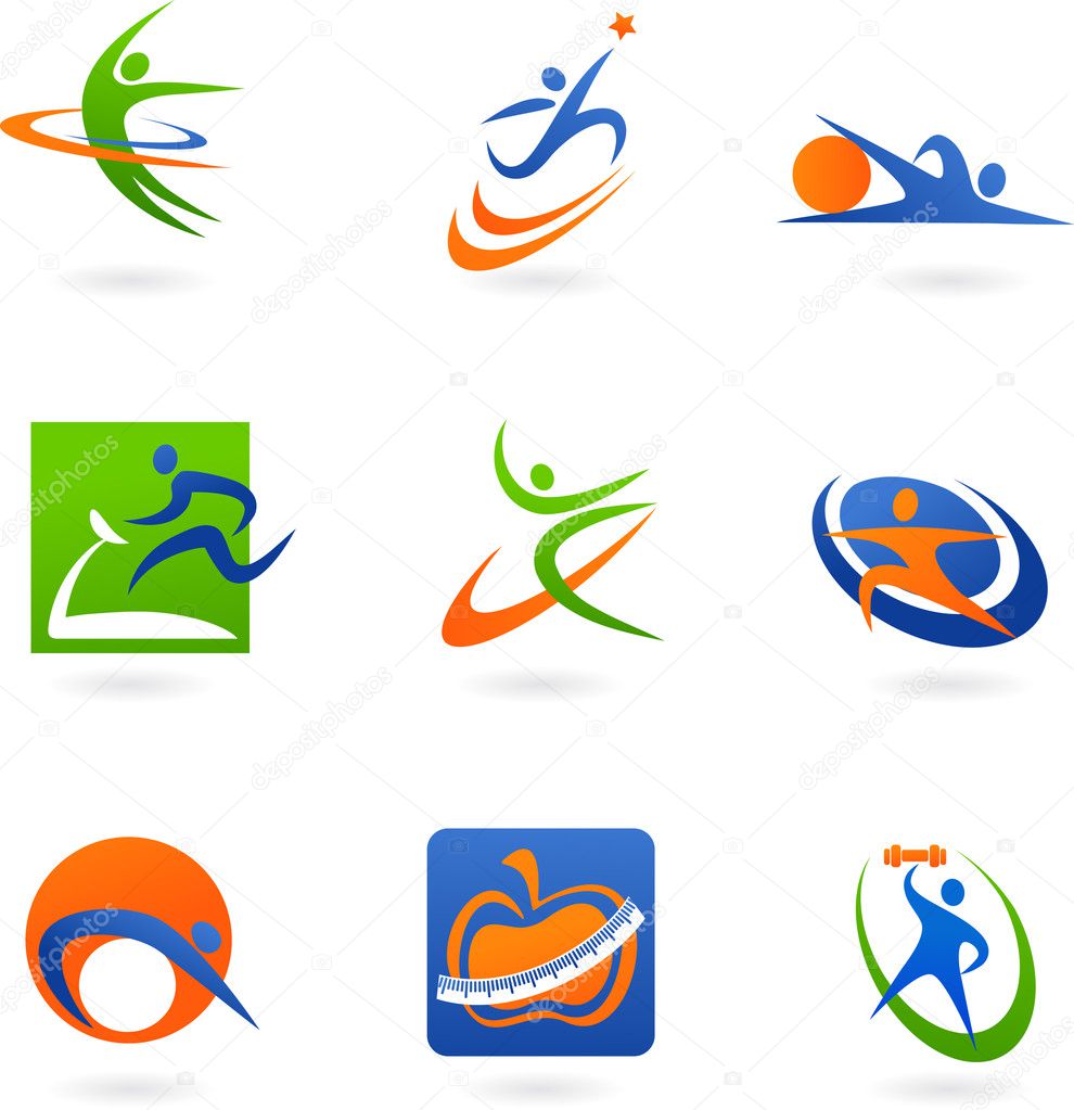 Colorful fitness icons and logos
