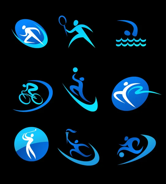 Iconos de deporte azul — Vector de stock