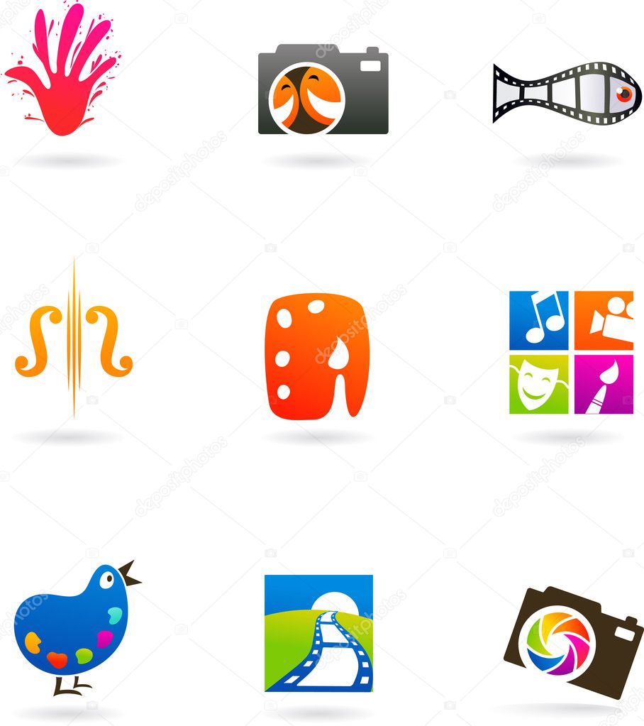 Collection of art and photo icons and logos