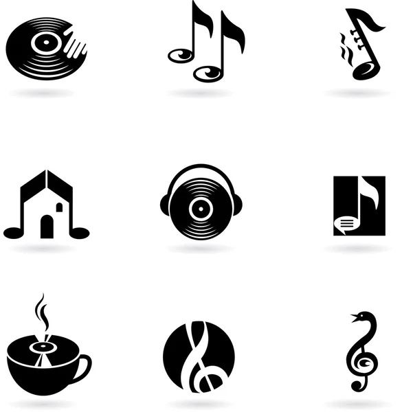 Iconos y logotipos de música simples — Vector de stock