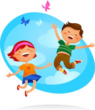 Happy kids jumping clipart