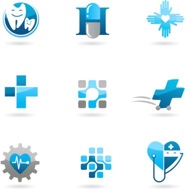 Blue medicine and health-care icons and logos