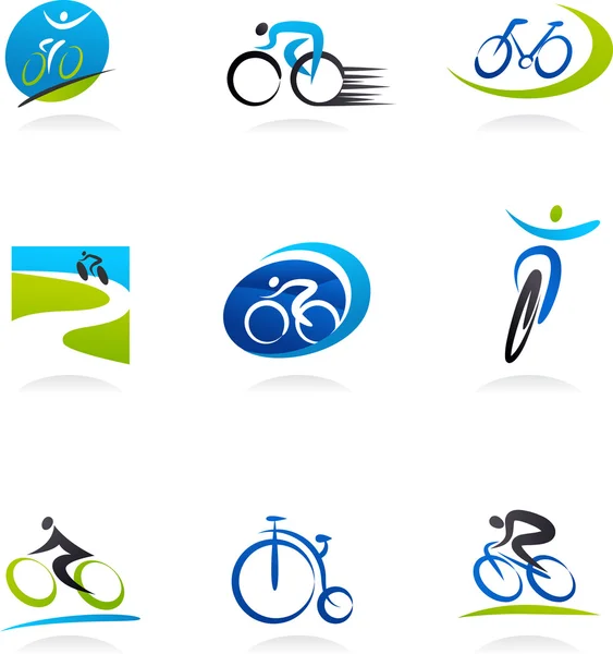 Ikony cyklistika a jízdní kola — Stockový vektor
