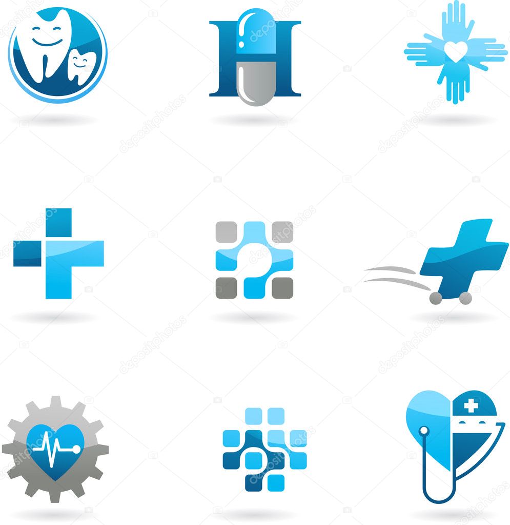Collection of blue medicine and health-care icons and logos