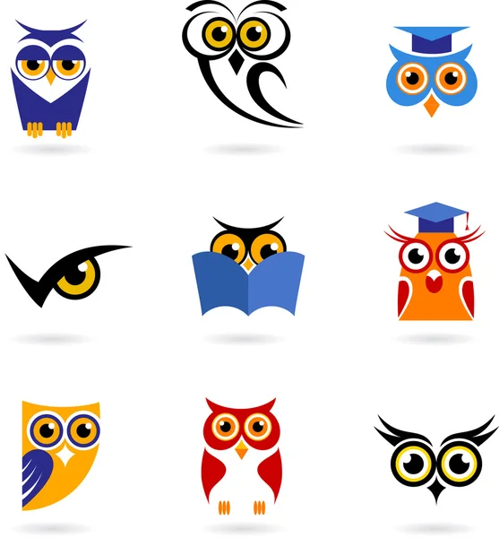 Icônes et logos de hibou — Image vectorielle