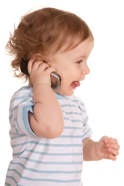 Kleine jongen praten aan de telefoon Rechtenvrije Stockfoto's