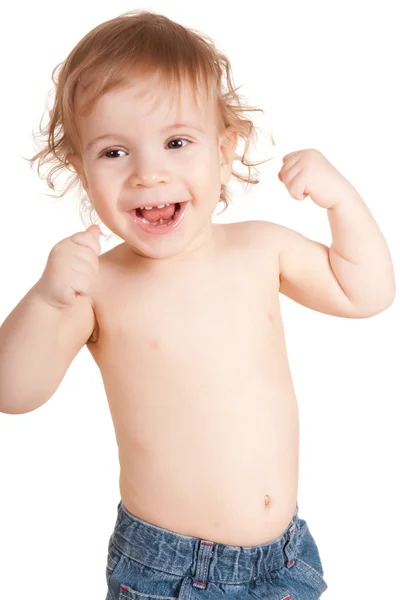 Copil zâmbitor izolat peste alb — Fotografie, imagine de stoc