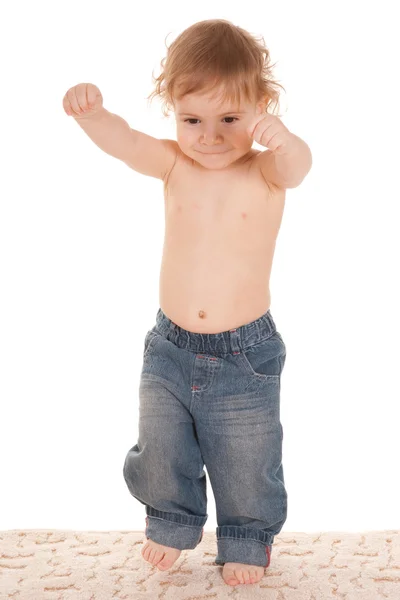 Little Boy in jeans on white — Stock Photo, Image