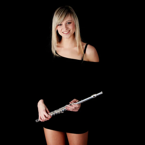 stock image Portrait of a woman playing transverse flute