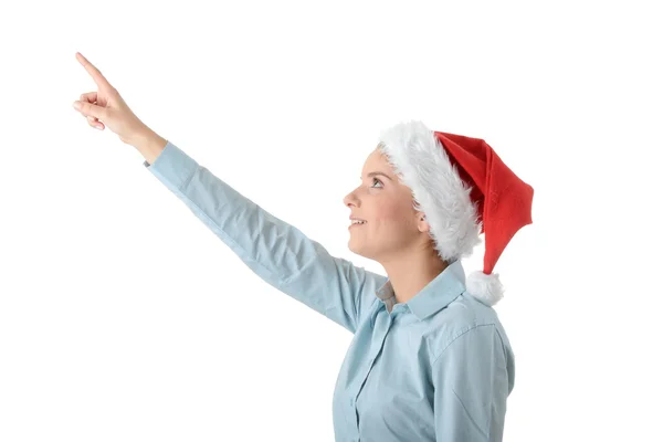 Молода ділова жінка в капелюсі Санта — стокове фото