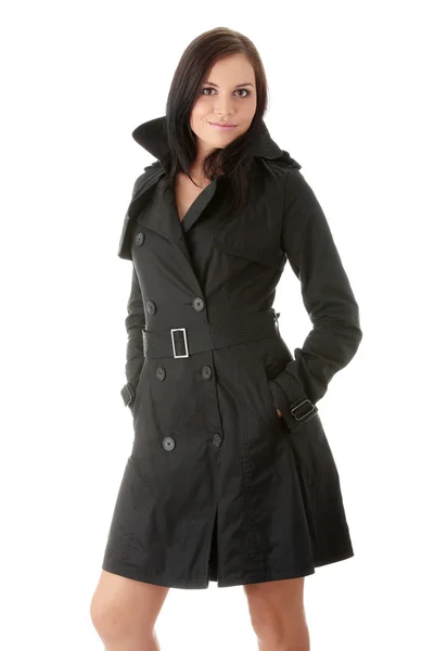 Мода модели в черном пальто — стоковое фото