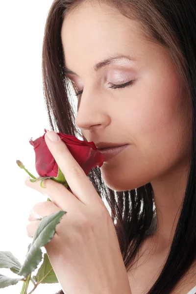 붉은 장미를 가진 여자 — 스톡 사진