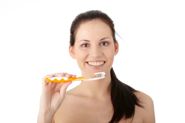 Tvätta hennes tänder — Stockfoto