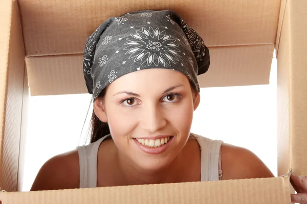 Woman with box — Stock Photo, Image