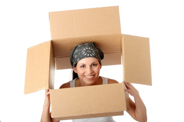 Жінка з коробки — стокове фото
