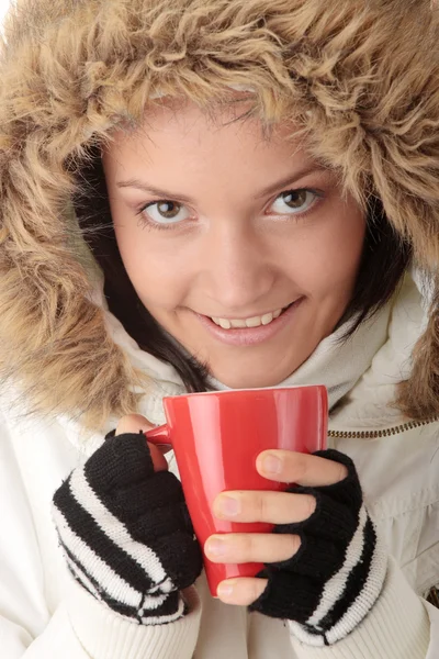 Winter girl with hot cup — Stock Photo, Image
