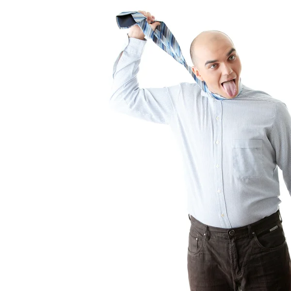 Young man hanging himself on a tie — Stock Photo, Image