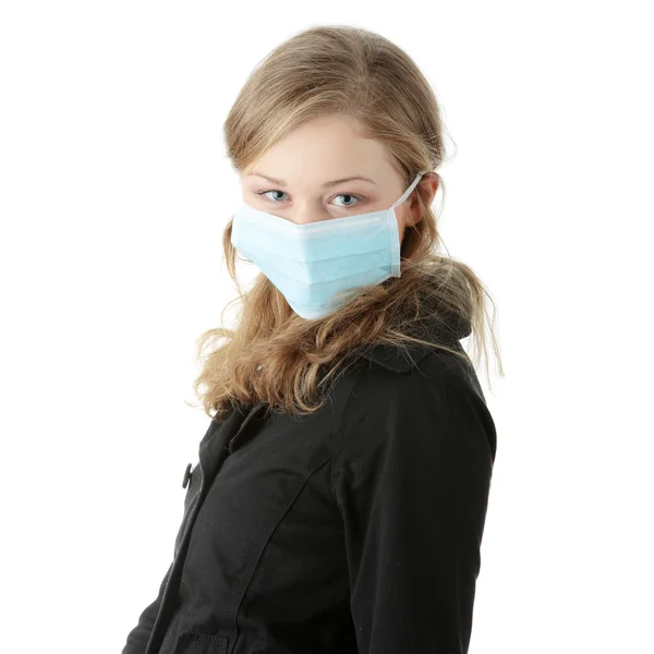 戴着面具，在防止猪流感模型 — 图库照片
