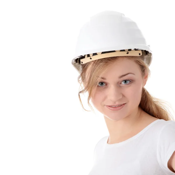 白いヘルメットのエンジニアの女性 — Stock fotografie