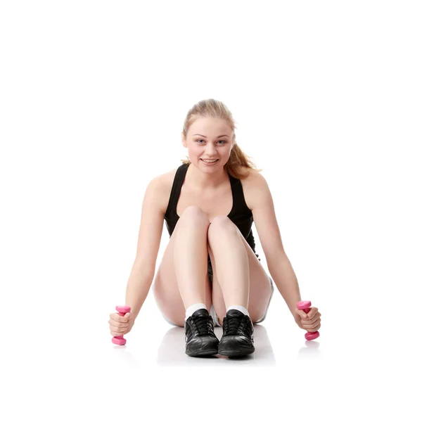 Beautiful young blonde exercising — Stock Photo, Image