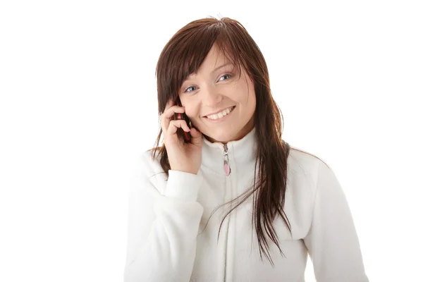 Женщина звонит с мобильным телефоном — стоковое фото