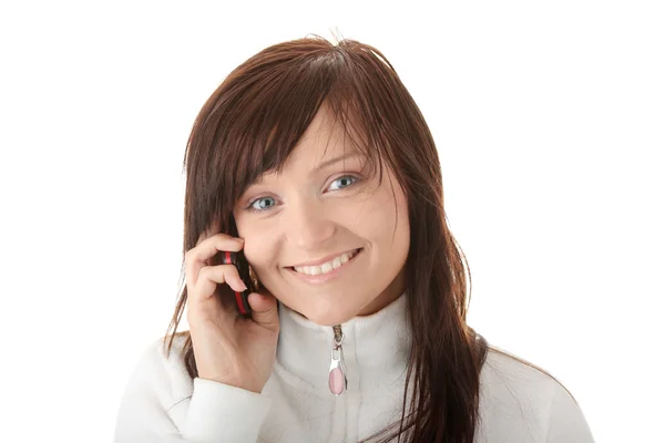 Kvinna som ringer med en mobiltelefon — Stockfoto