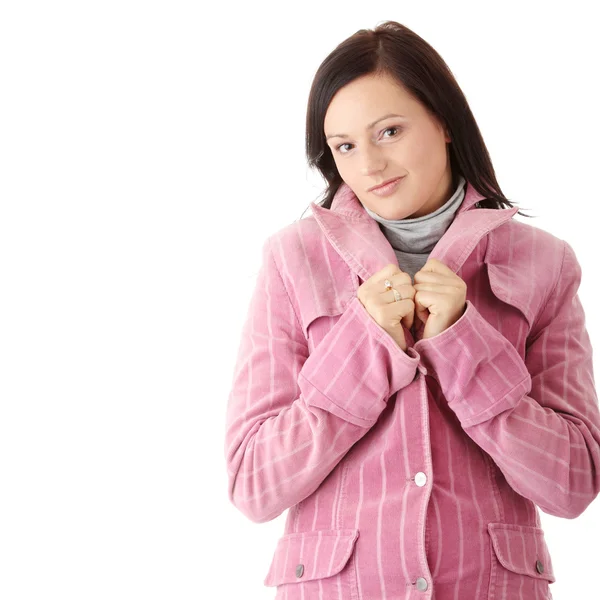 Woman in pink winter coat — Stock Photo, Image