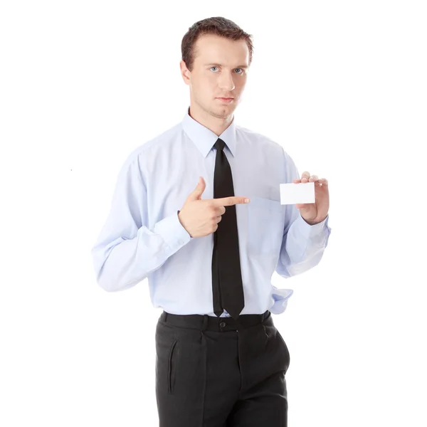Empresario sosteniendo tarjeta en blanco —  Fotos de Stock