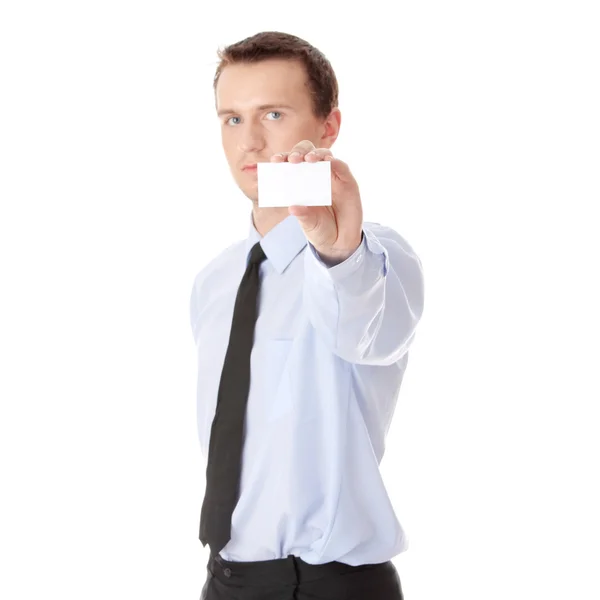 Бизнесмен с пустыми карточками — стоковое фото