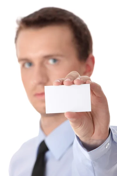 Empresário segurando cartão em branco — Fotografia de Stock