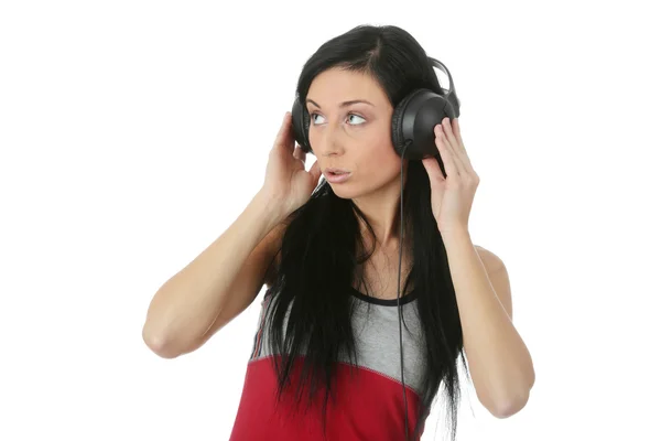 Genç güzel mutlu kadın müzik dinleme — Stok fotoğraf