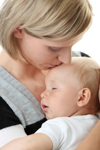 A mother and her tired cute baby boy — Stock Photo, Image