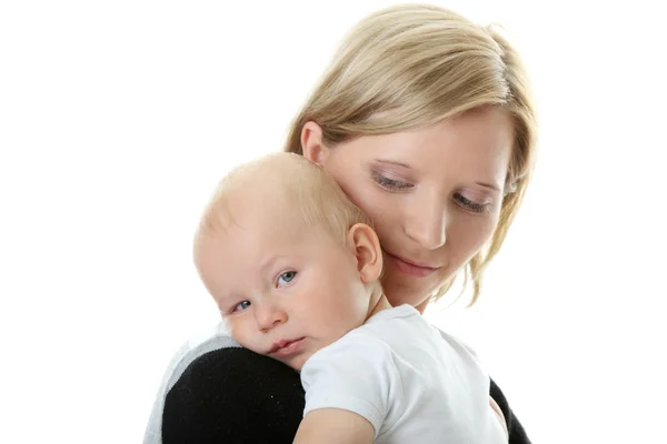 A mother and her tired cute baby boy — Stock Photo, Image