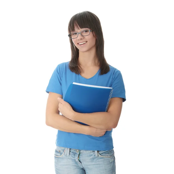 Adolescente menina estudante com bloco de notas — Fotografia de Stock