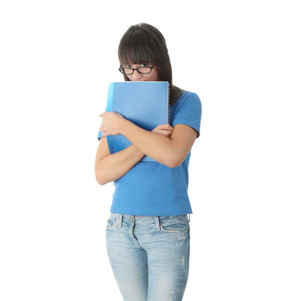 Adolescente estudiante chica con bloc de notas — Foto de Stock