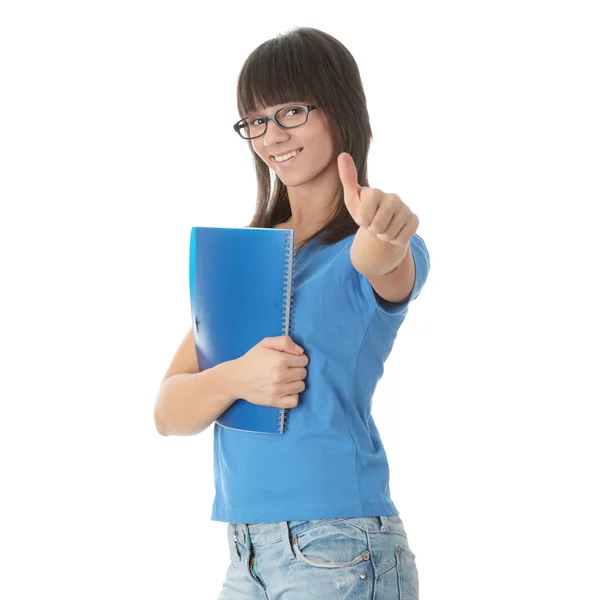 Κορίτσι έφηβος μαθητής με μπλόκ σημειώσεων — Φωτογραφία Αρχείου