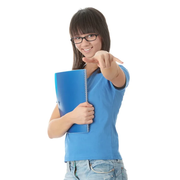 Adolescente menina estudante com bloco de notas — Fotografia de Stock