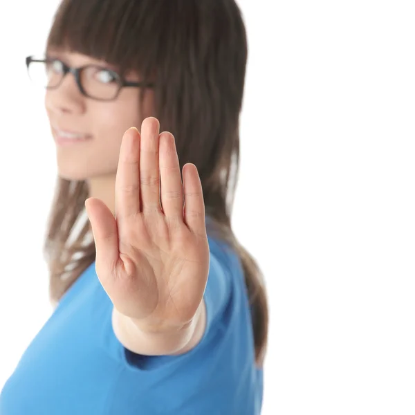 Teen girl gesturing to stop — Stock Photo, Image