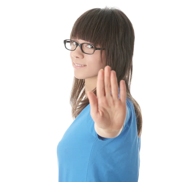 Teen girl gesturing to stop — Stock Photo, Image